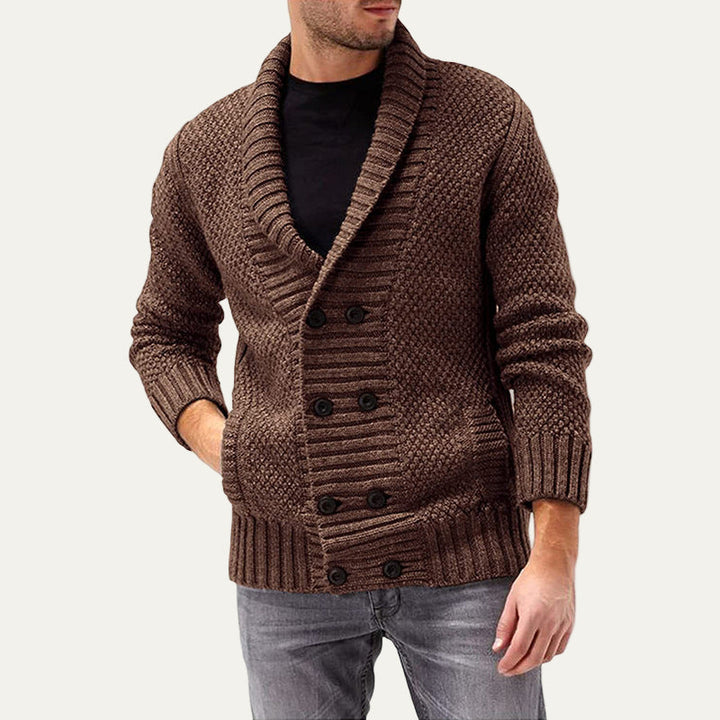 Mens Cardigan Chunky Rib Knit Double Breasted