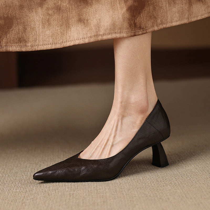 Womens Genuine Leather Heels Classic Fit