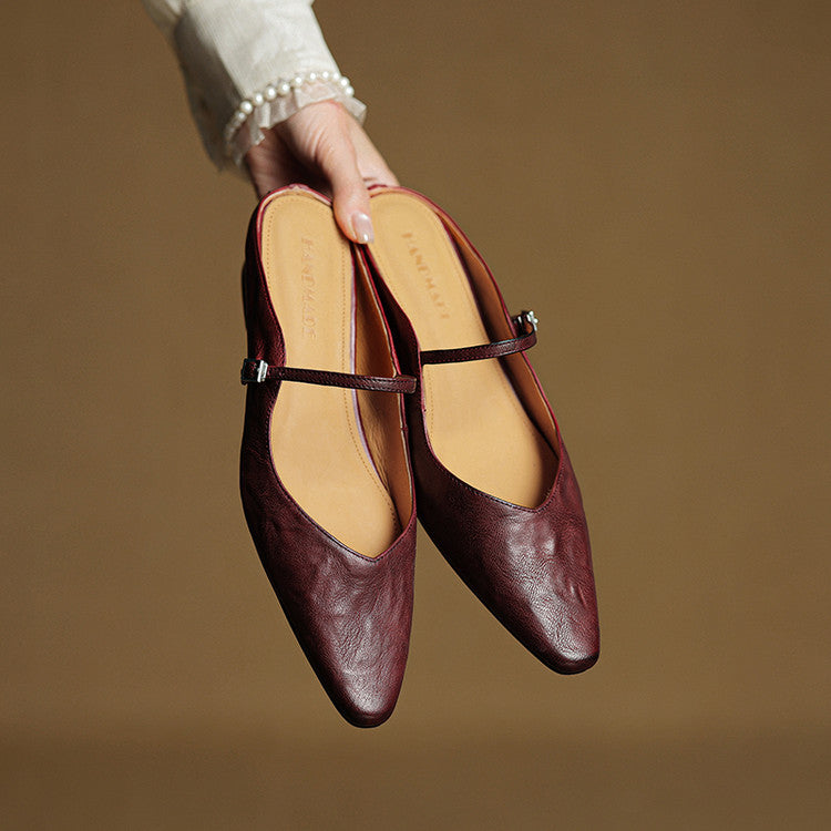 Womens Leather Mules Genuine Leather Slip-On