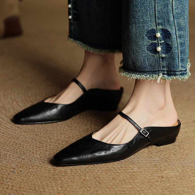Womens Leather Mules Genuine Leather Slip-On