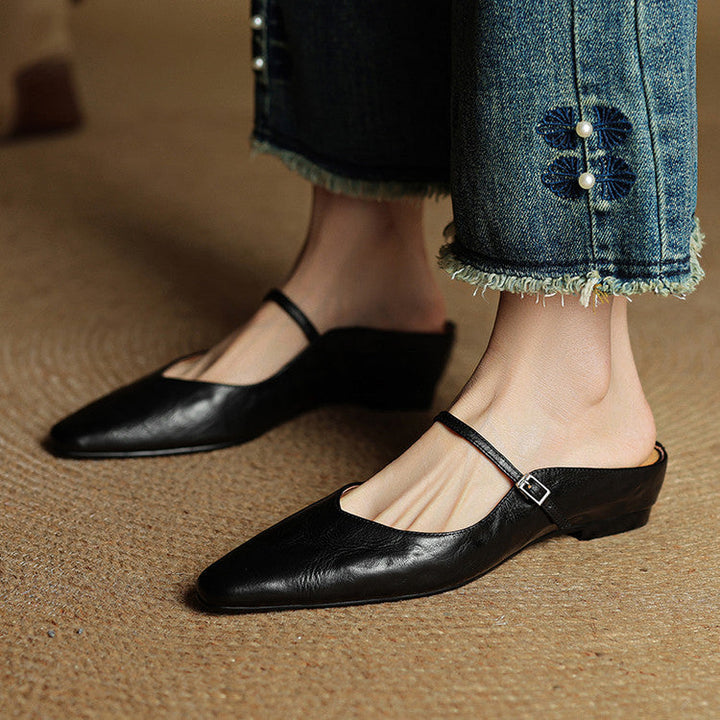 Womens Leather Mules Genuine Leather Slip-On
