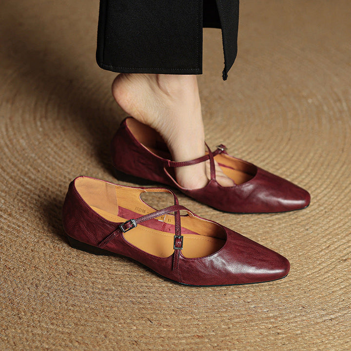 Womens Leather Flats Genuine Material