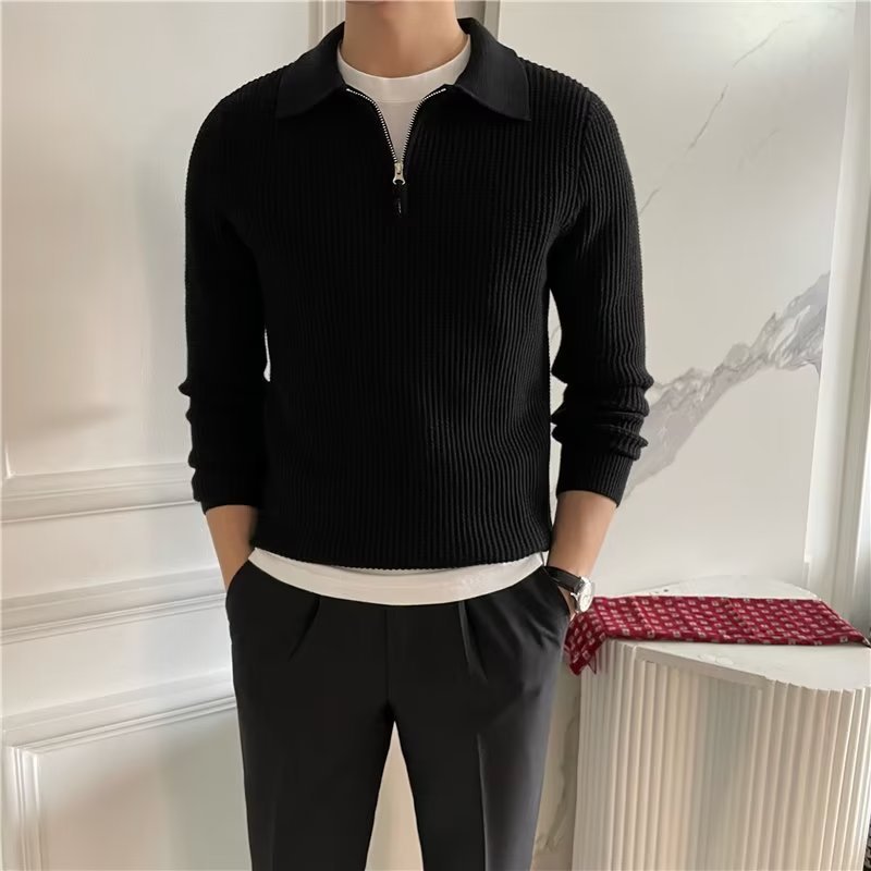 Mens Polo Sweater with Zip Classic Fit