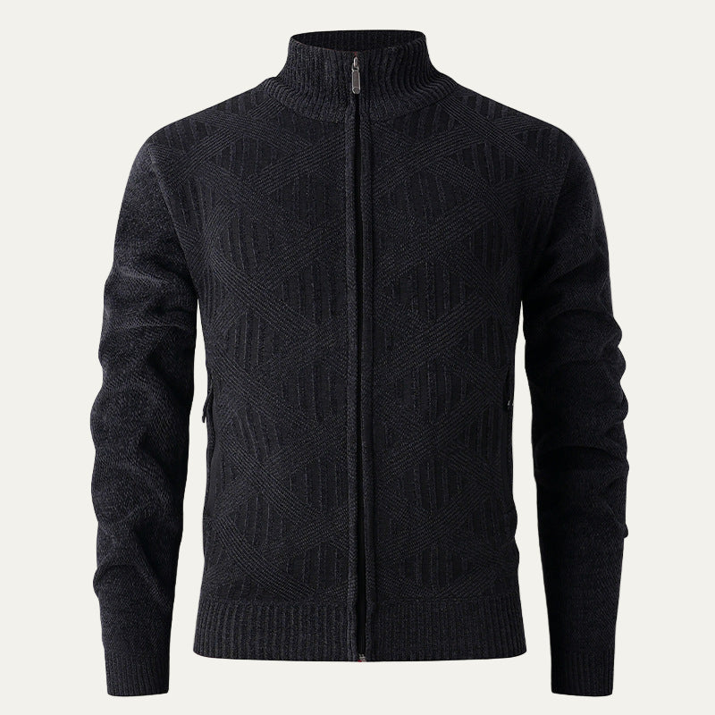Mens Knit Zip Cardigan Geometric Pattern Modern Fit