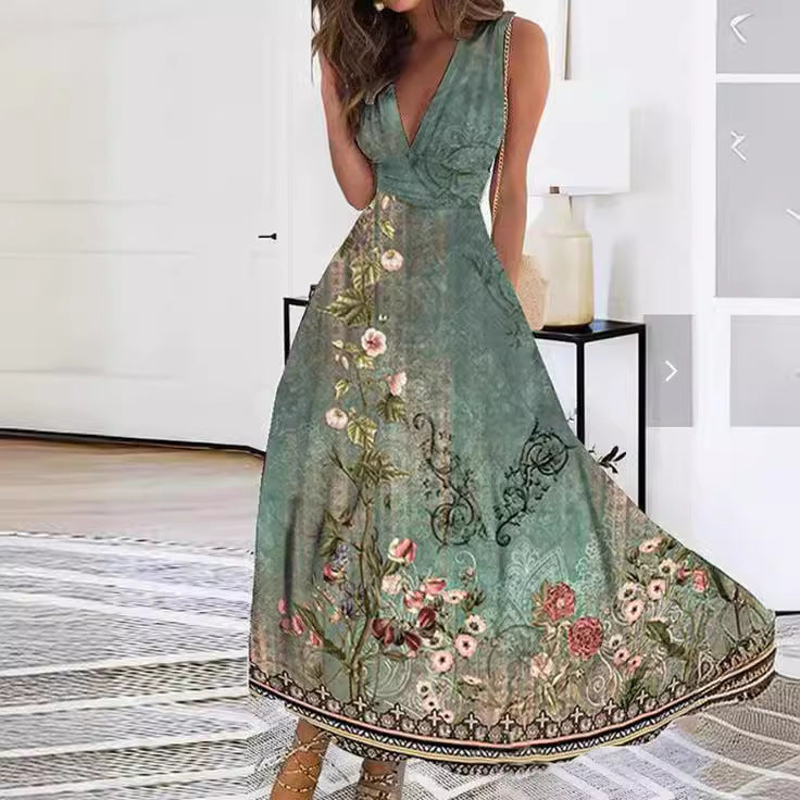Womens Long Evening Dress Floral Pattern - BritishMode