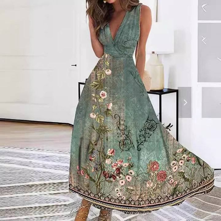 Womens Long Evening Dress Floral Pattern - BritishMode