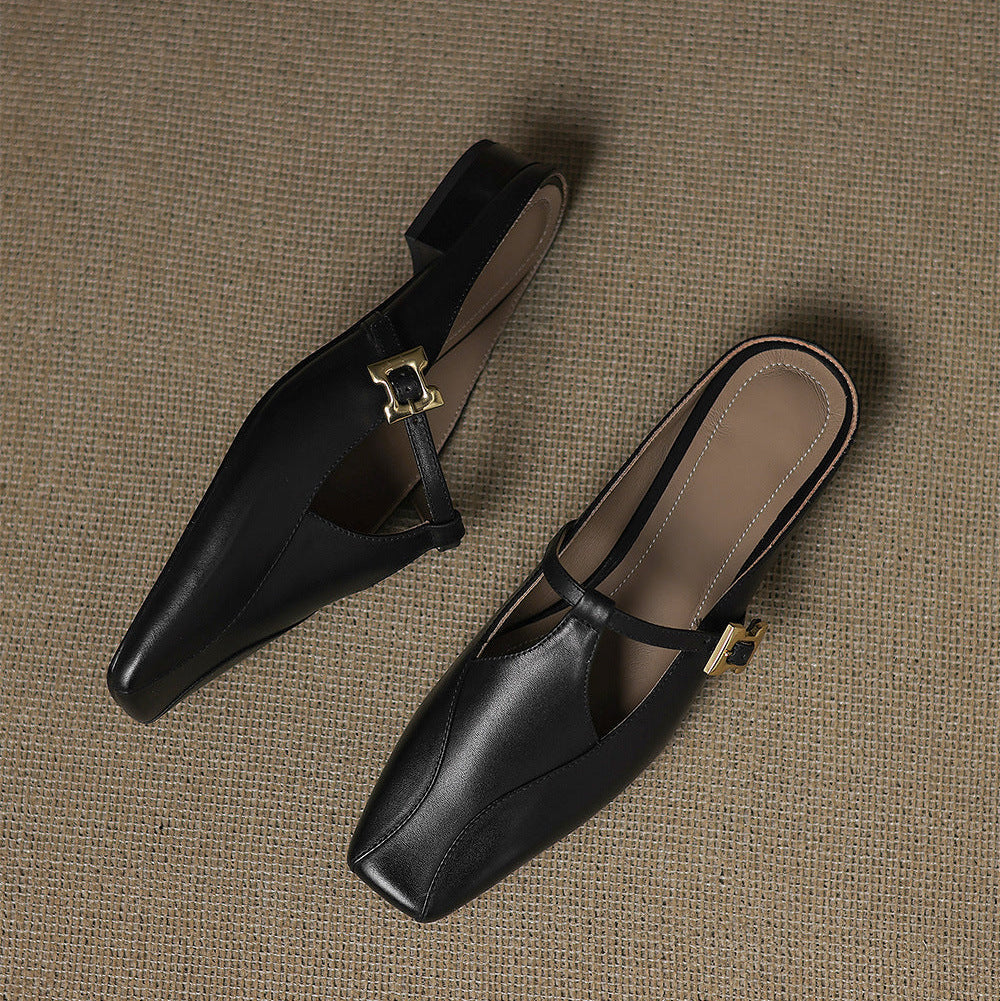 Womens Leather Mules Genuine Leather Slip-On