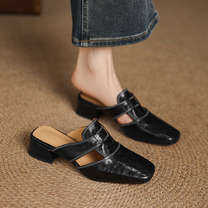 Womens Leather Mules Genuine Leather Slip-On