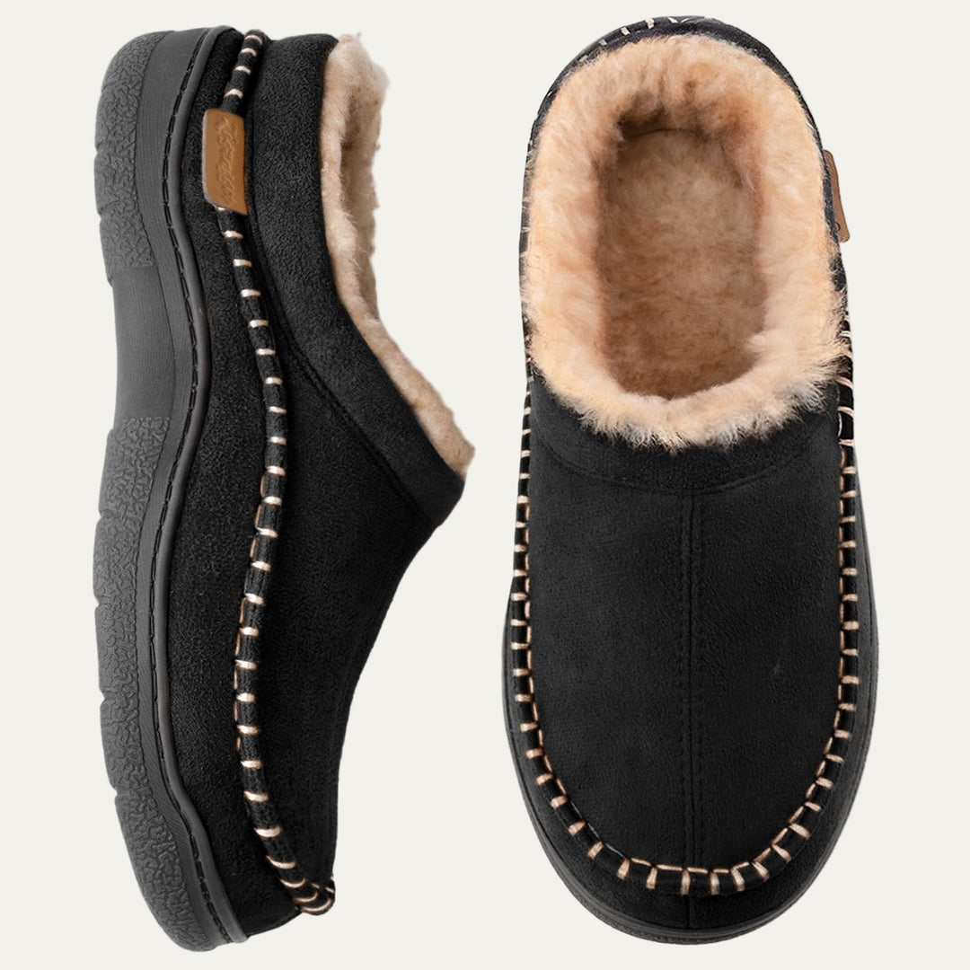 Mens Moccasin Slippers Suede Slip-On Faux Fur Lining - BritishMode
