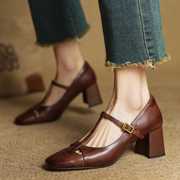 Womens Genuine Leather Heels Classic Fit