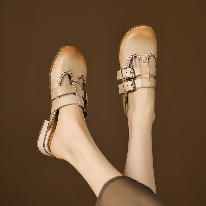 Womens Genuine Leather Mules Slip-On Comfortable