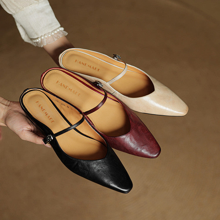 Womens Leather Mules Genuine Leather Slip-On