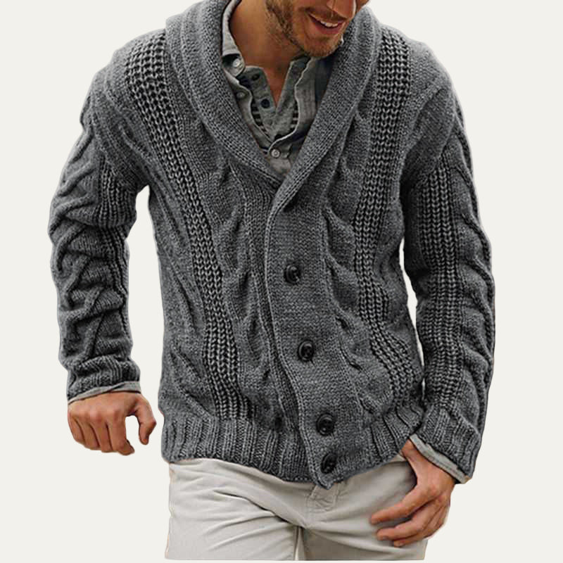 Mens Shawl Collar Cardigan Thick Cable Knit