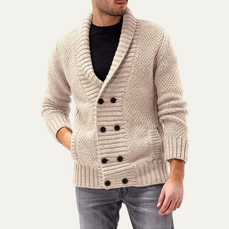 Mens Cardigan Chunky Rib Knit Double Breasted
