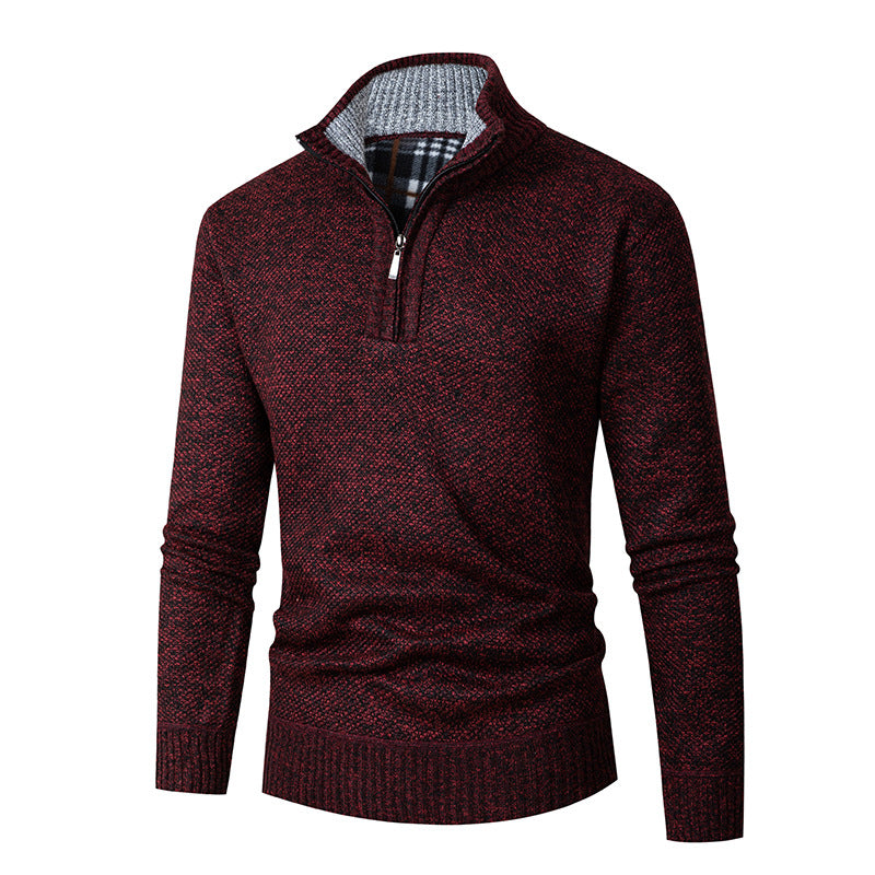 Mens Quarter Zip Sweater Textured High Collar