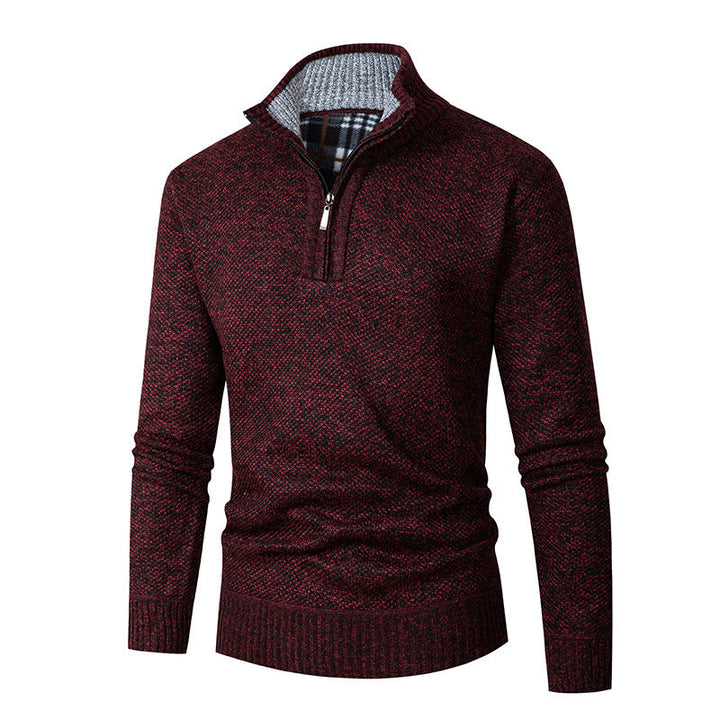 Mens Quarter Zip Sweater Textured High Collar