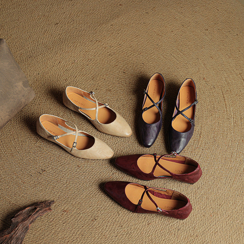 Womens Leather Flats Genuine Material