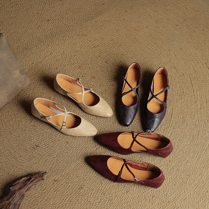Womens Leather Flats Genuine Material