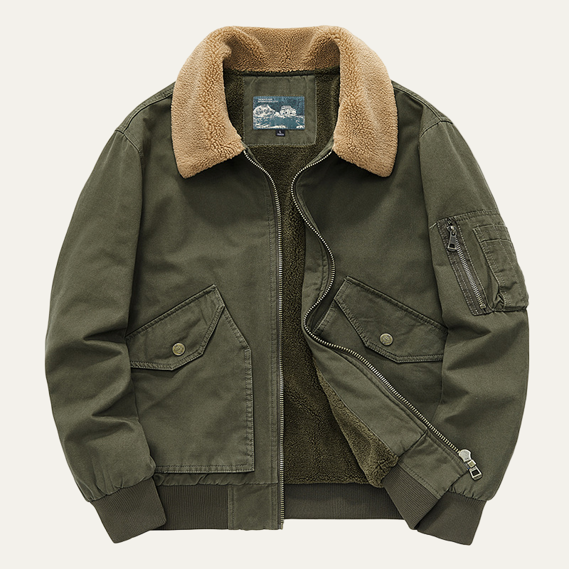 Mens Flight Jacket with Faux Shearling Collar Full Zip
