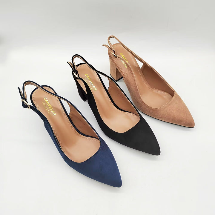 Womens Heeled Shoes Leather Pointed Toe