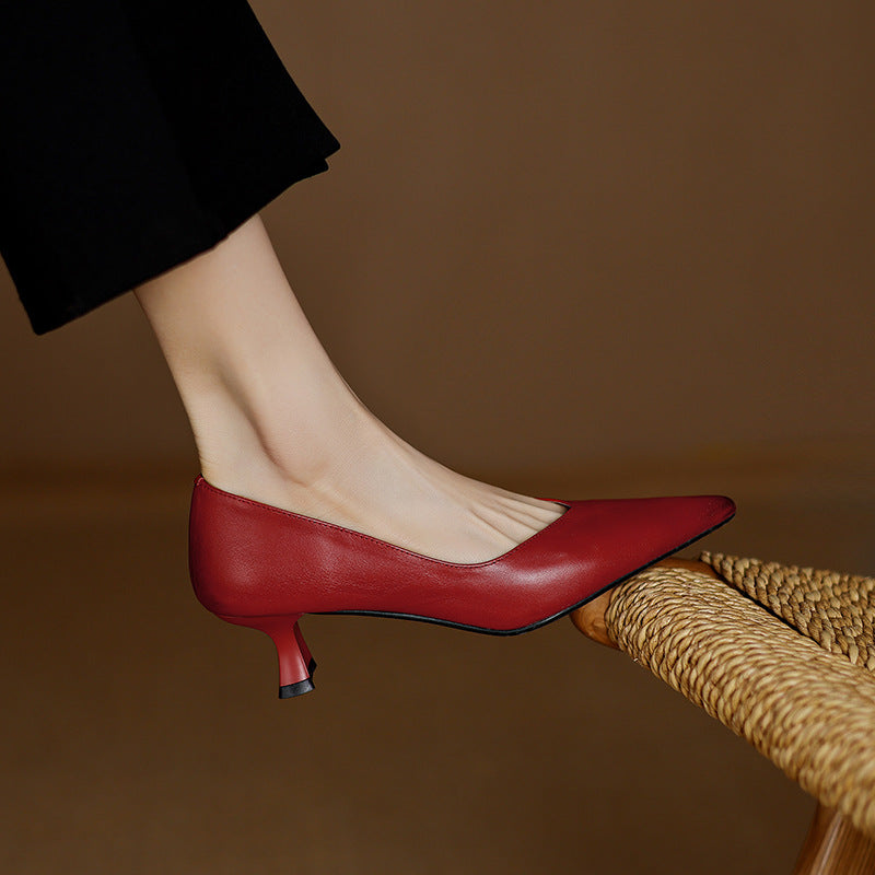 Womens Genuine Leather Heels Classic Fit