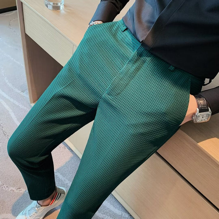 Mens Slim Fit Textured Trousers