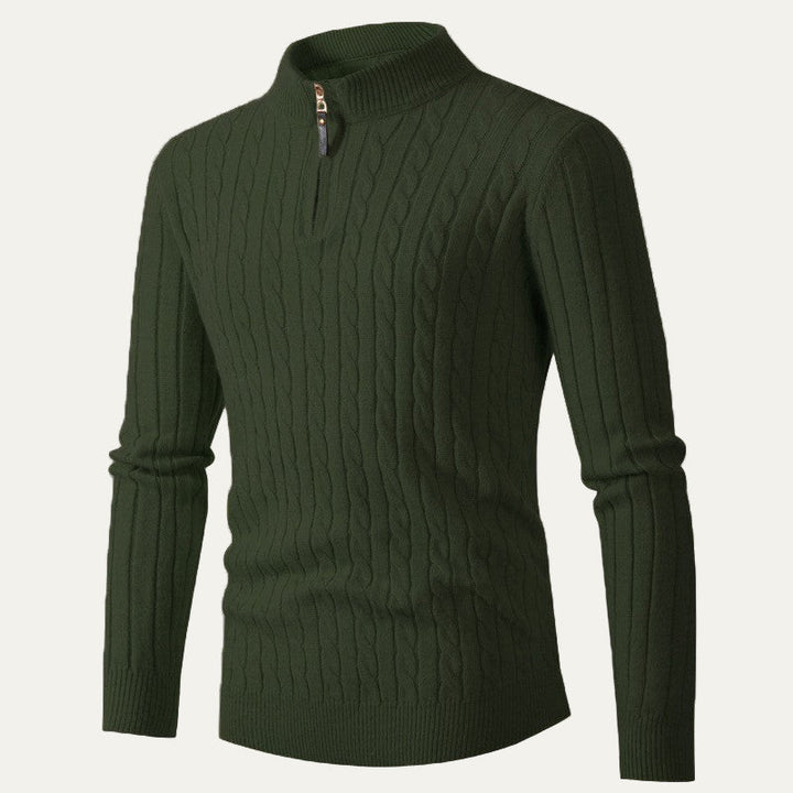 Mens Quarter Zip Sweater Cable Knit Slim Fit
