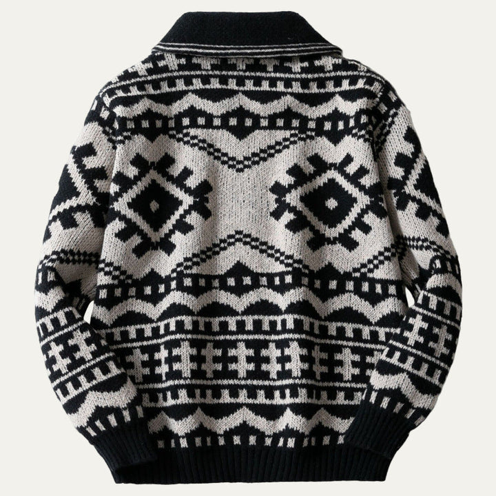 Mens Knit Zip Sweater Jacket Geometric Pattern