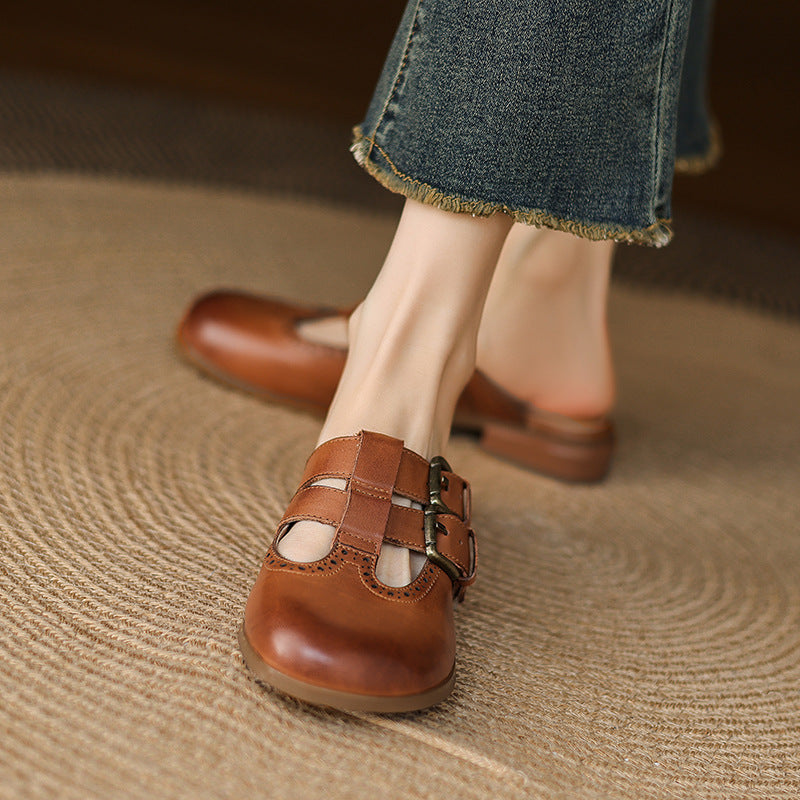 Womens Genuine Leather Mules Slip-On Comfortable