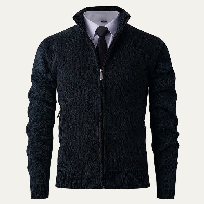 Mens Knit Zip Cardigan Geometric Pattern Modern Fit