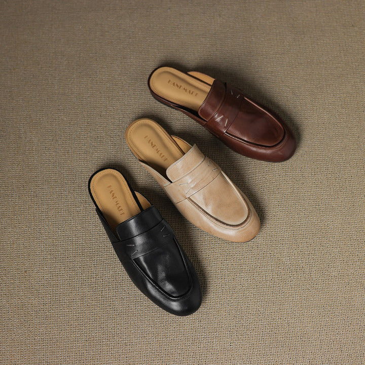 Womens Genuine Leather Mules Slip-On Comfortable