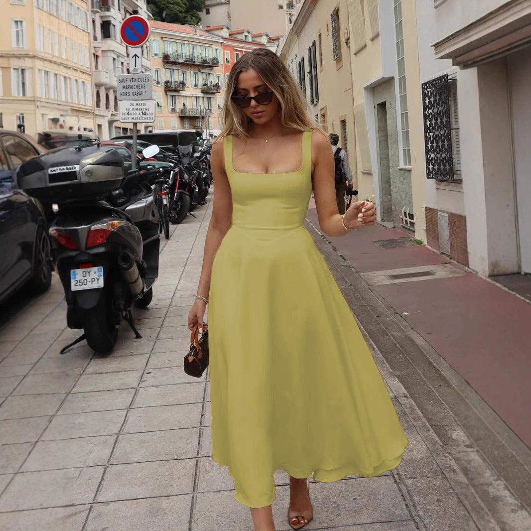 Womens Maxi Dress V-Neck Halter Slim Fit Backless Style