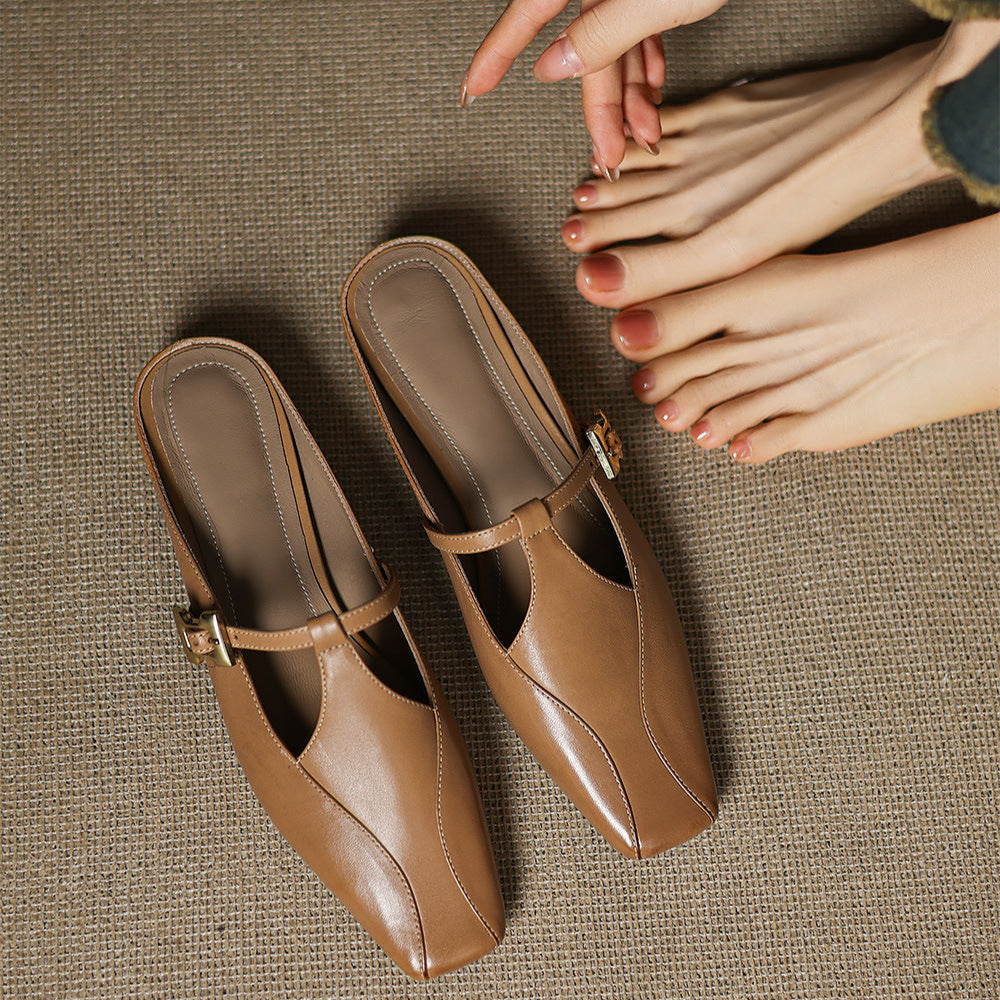 Womens Leather Mules Genuine Leather Slip-On