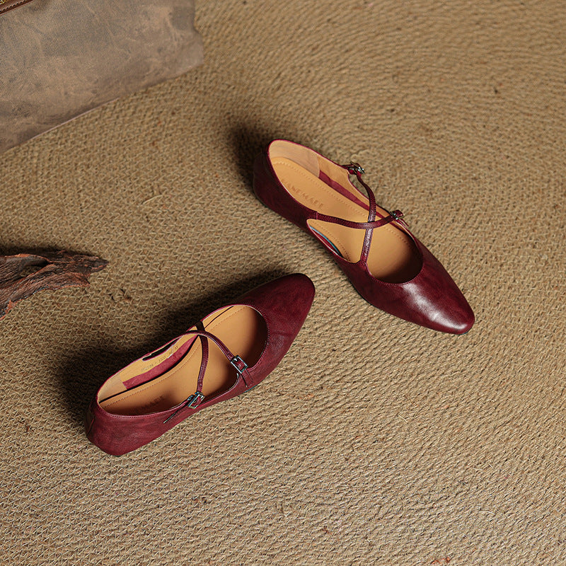 Womens Leather Flats Genuine Material