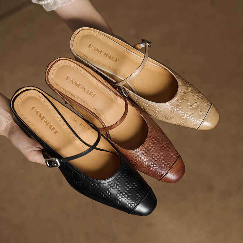 Womens Leather Mules Genuine Leather Slip-On