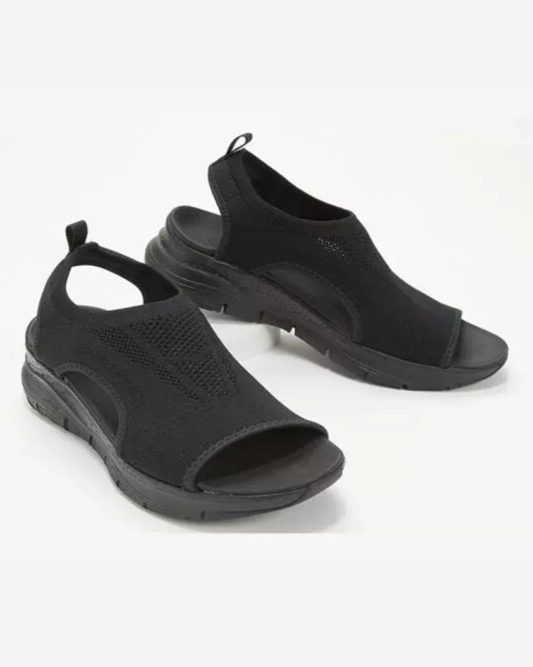 Womens Wedge Sandals Knit Upper Slip-On Open Toe