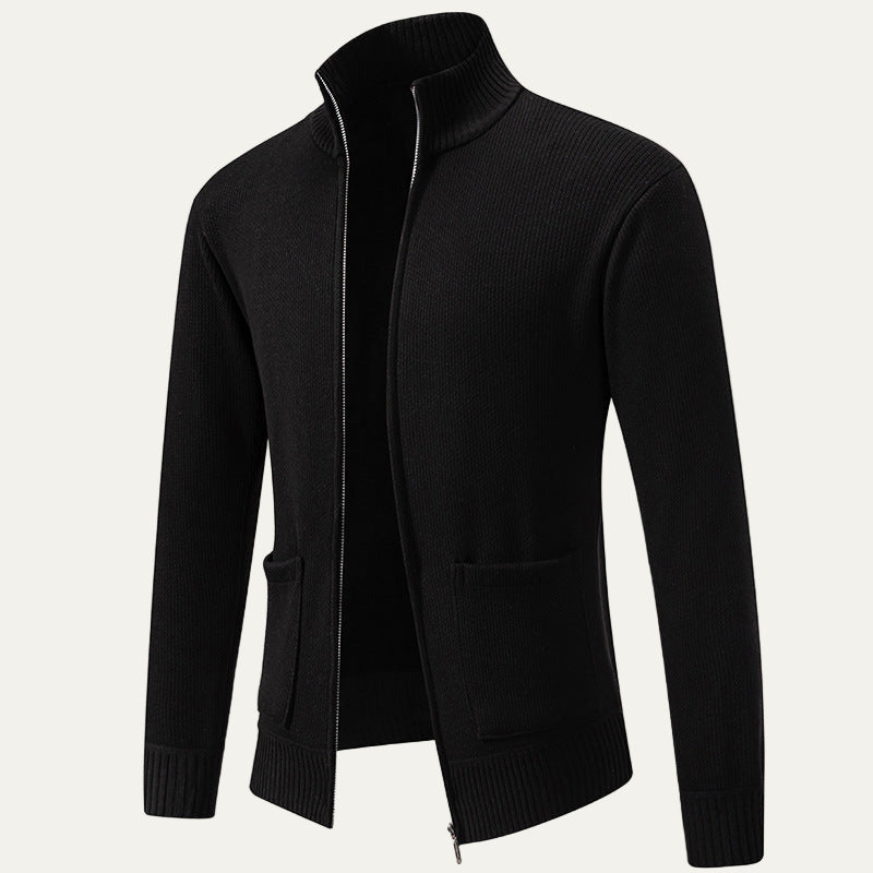 Mens Knit Cardigan Textured Diagonal Zip Front