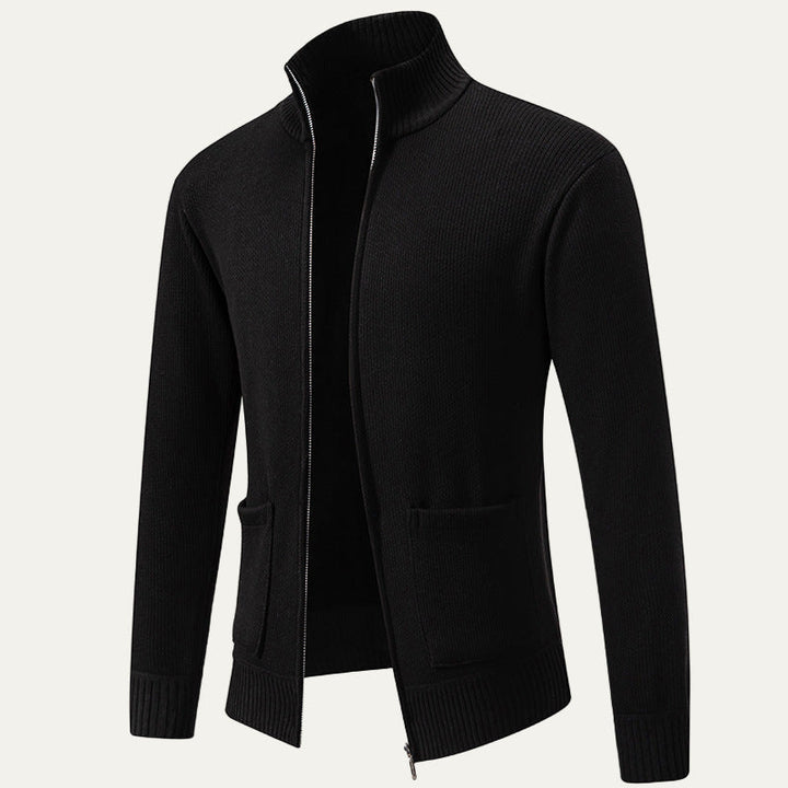 Mens Knit Cardigan Textured Diagonal Zip Front