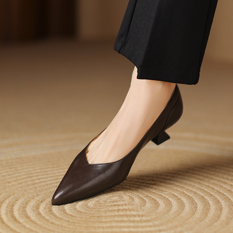 Womens Genuine Leather Heels Classic Fit