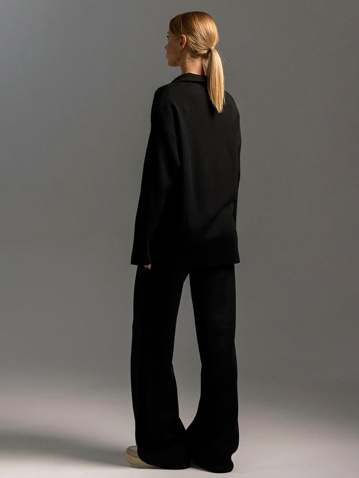 Womens Oversized Half-Zip Knit Sweater and Wide-Leg Trousers Set