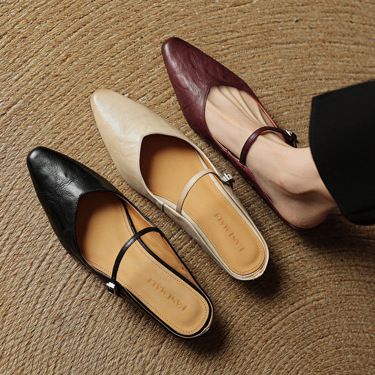 Womens Leather Mules Genuine Leather Slip-On