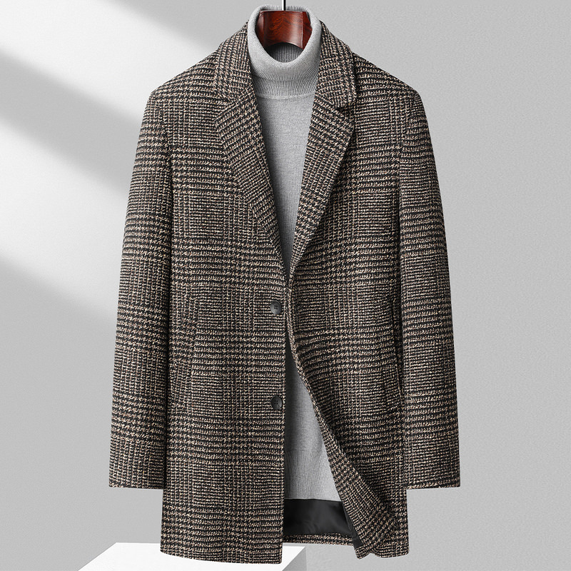 Womens Trench Coat Slim Fit Checkered Pattern