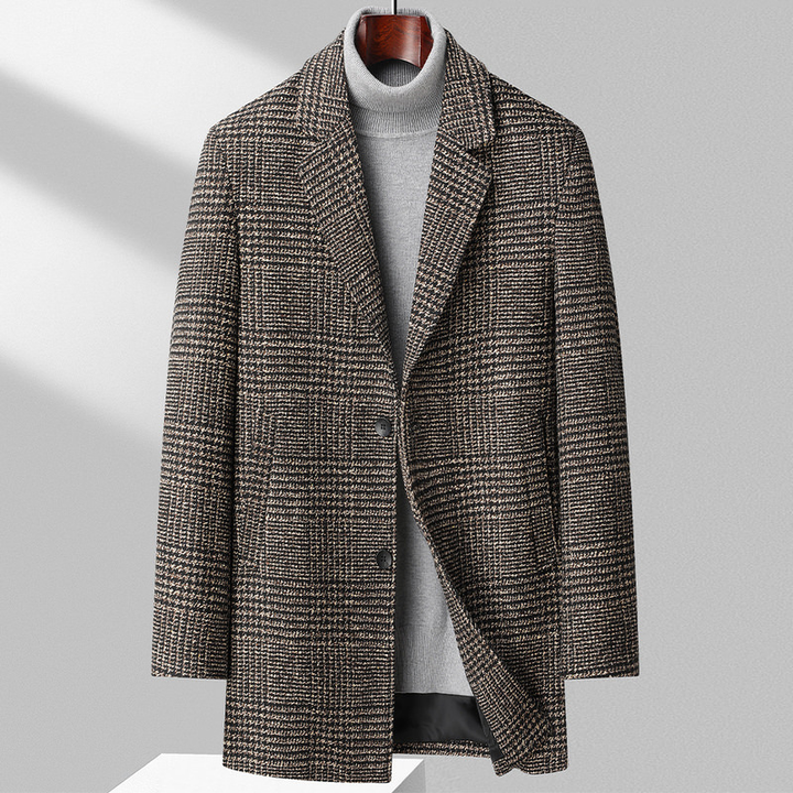 Womens Trench Coat Slim Fit Checkered Pattern