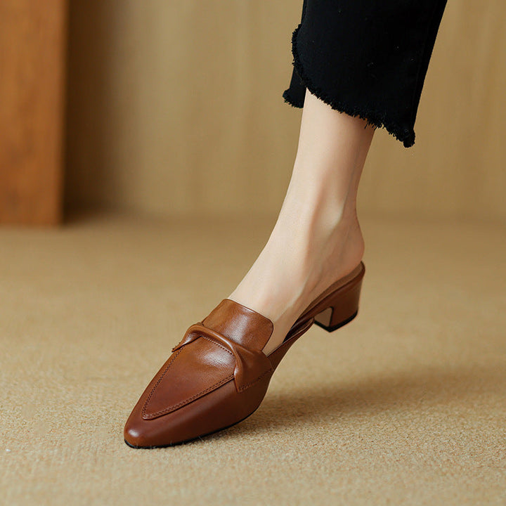 Womens Leather Mules Genuine Leather Slip-On