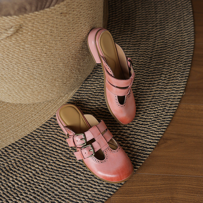 Womens Genuine Leather Mules Slip-On Comfortable