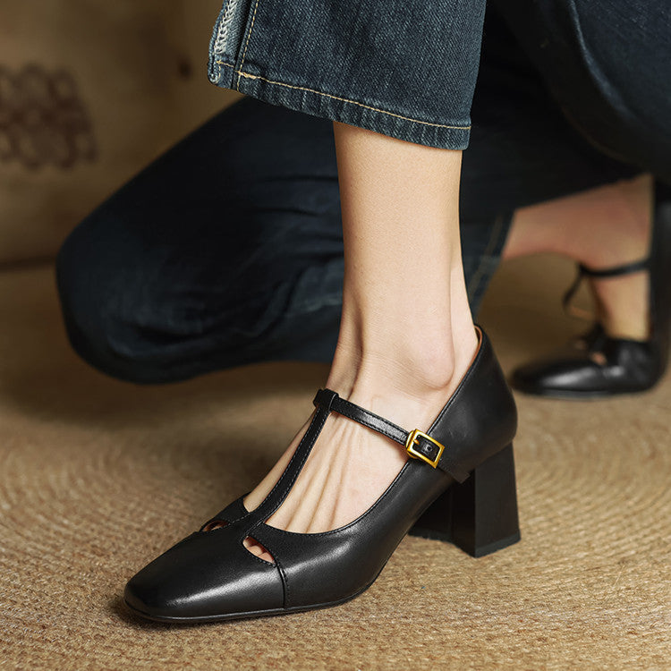 Womens Genuine Leather Heels Classic Fit