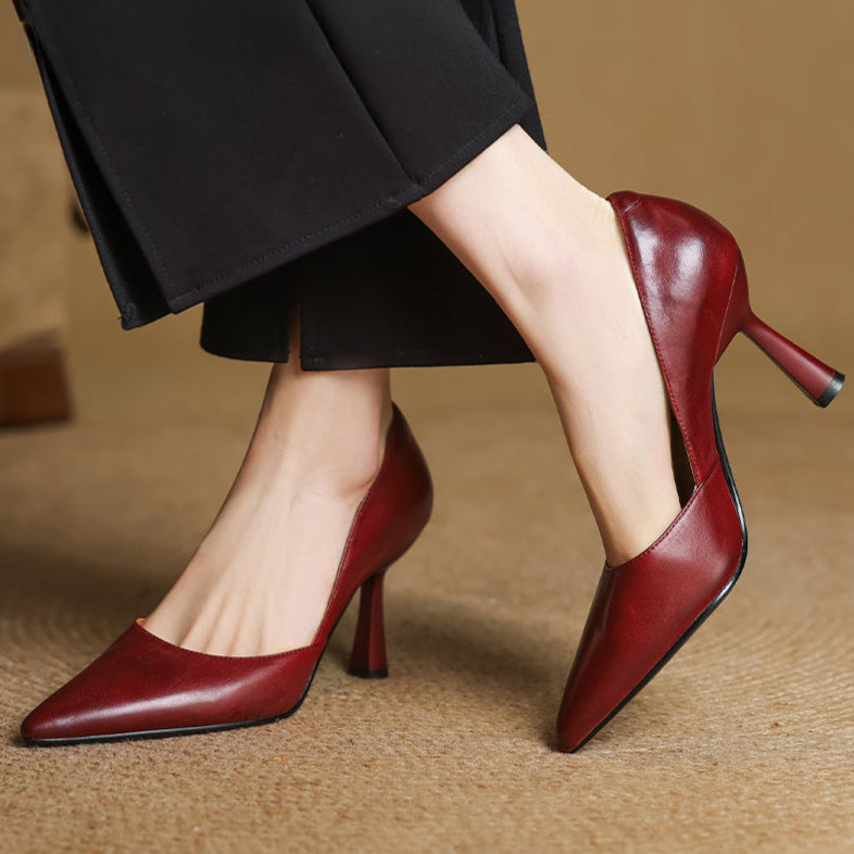 Womens Genuine Leather Heels Classic Fit - BritishMode