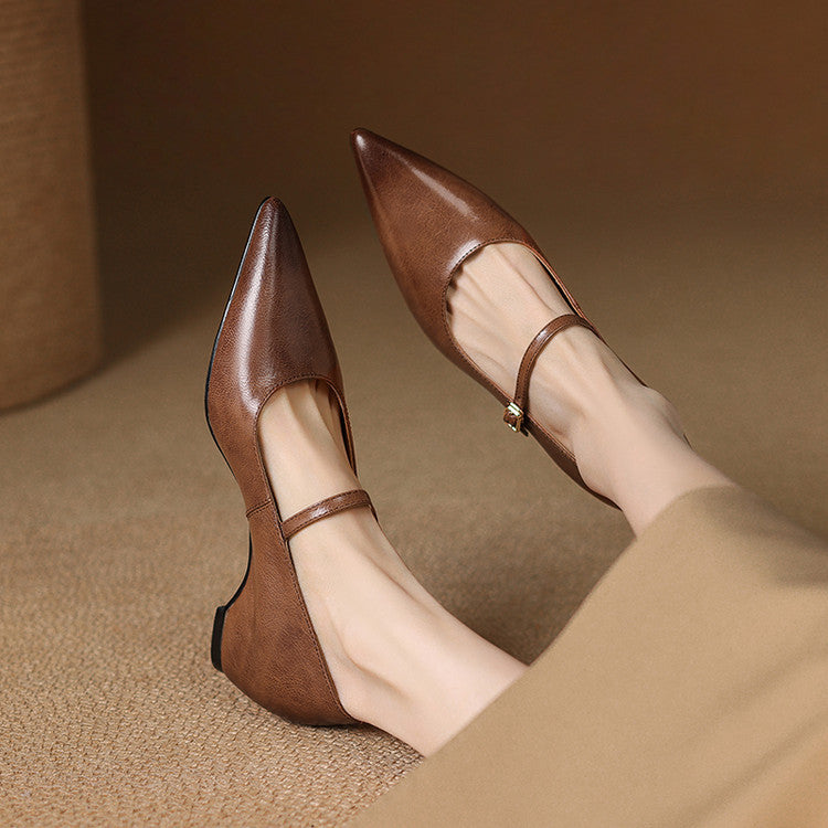 Womens Genuine Leather Heels Classic Fit