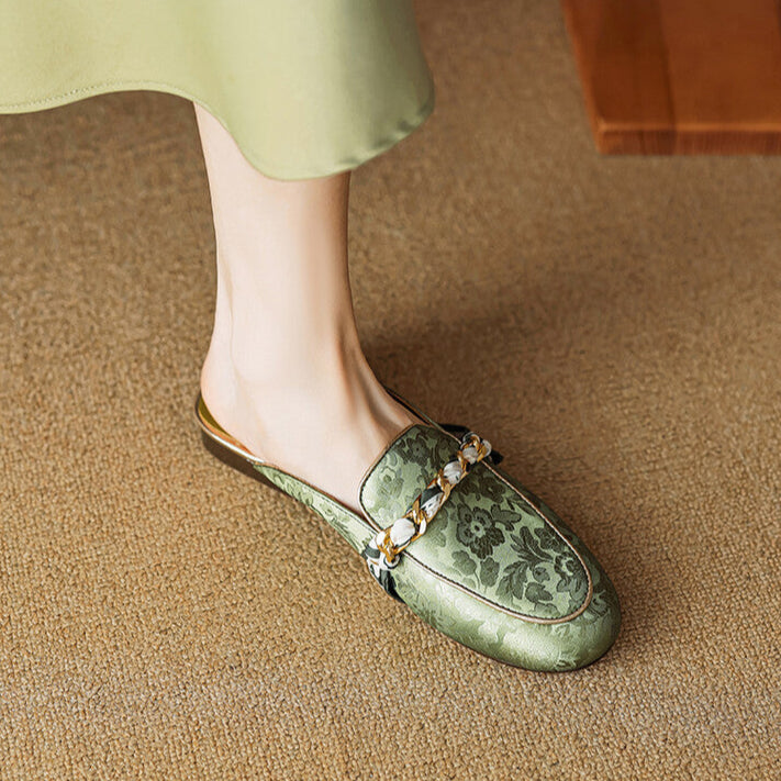Womens Genuine Leather Mules Slip-On Style