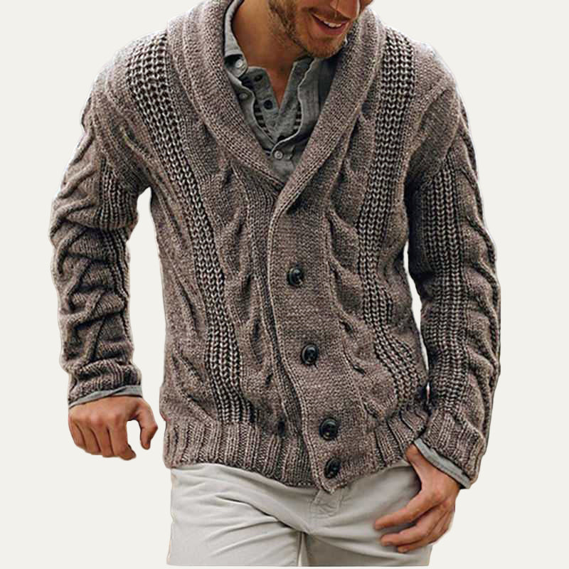 Mens Shawl Collar Cardigan Thick Cable Knit